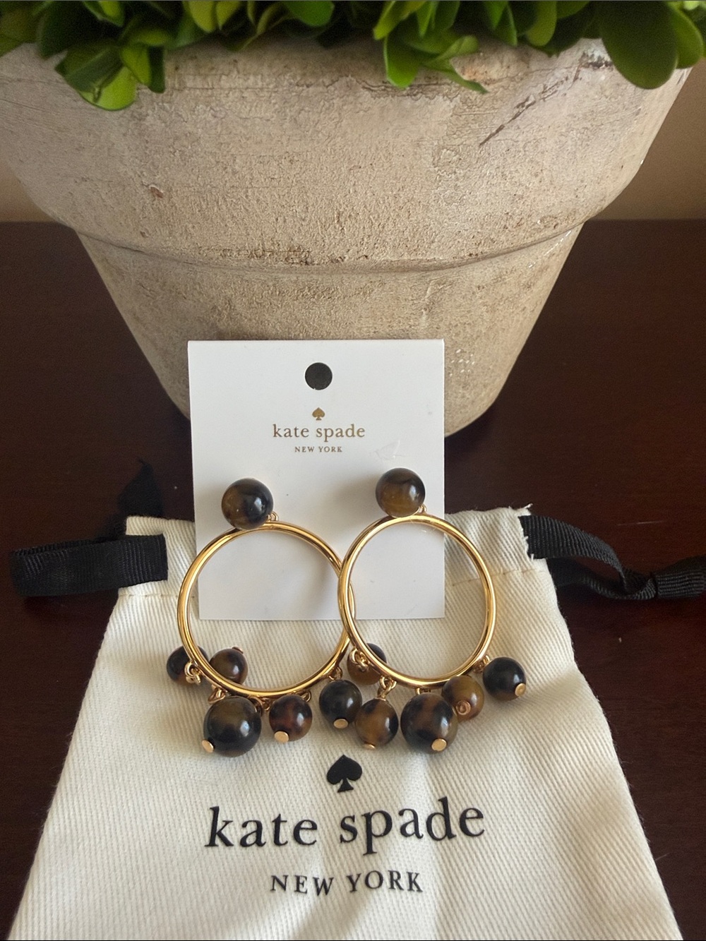 KATE SPADE ♠️ New York TORTOISE BAUBLE DROP HOOP EARRINGS 🌟NWT🌟 - Picture 7 of 15